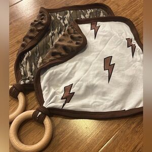 New Bamboo & Minky Teething Lovey w/ Wooden Rings Bundle